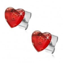 Stainless steel earrings - hearts with stretched flowers