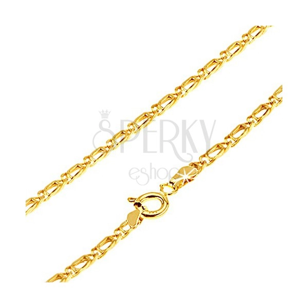 Chain made of yellow 14K gold - two bent overlaping links, 445 mm