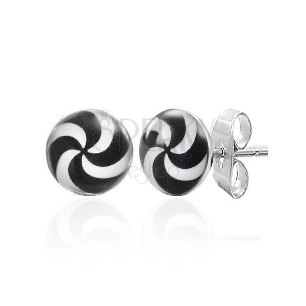 Earrings made of stainless steel - hypnotizing black and white spiral