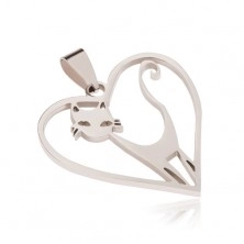 Steel pendant, cat in heart contour