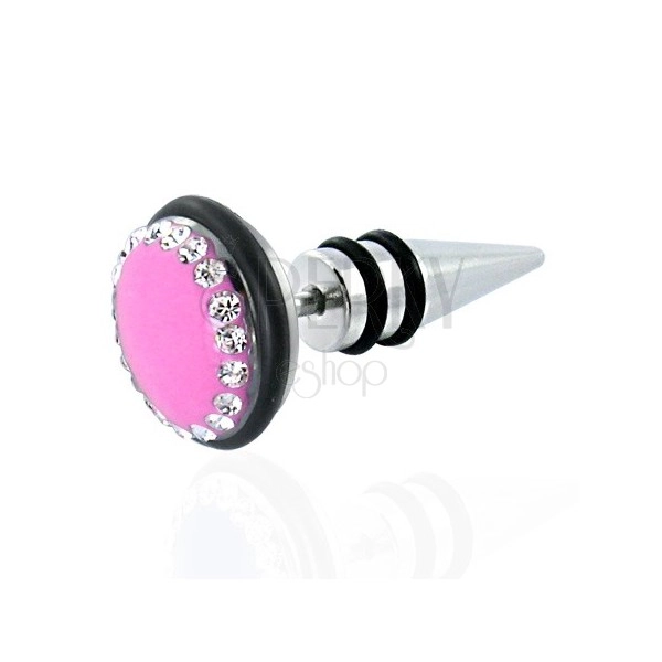 False taper with neon pink circle and zircons
