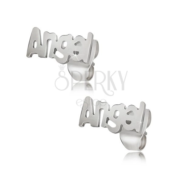 Steel stud earrings in silver colour, Angel