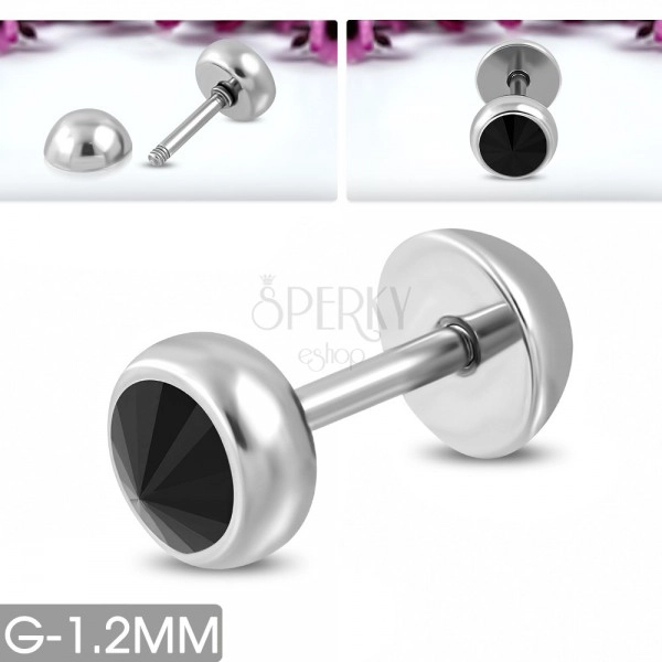Fake plug with black embedded zircon, surgical steel