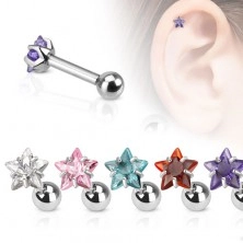 Steel ear piercing, coloured zircon star