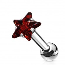 Steel ear piercing, coloured zircon star