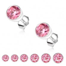 Earring made of 925 silver, pink zircon in round mount