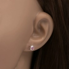 Earring made of 925 silver, pink zircon in round mount