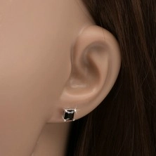Stud earrings, 925 silver, black square zircon