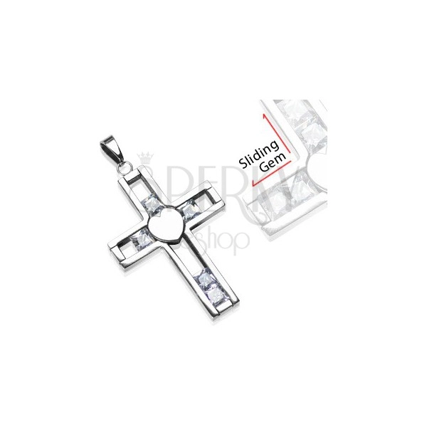 Pendant made of steel - cross with movable gems