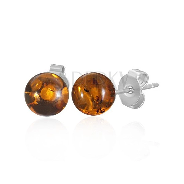 Steel stud earrings - transparent orange balls