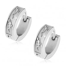 Steel huggie earrings, silver colour, two small lizards