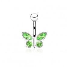 Navel piercing made of steel, zircon butterfly - different colours