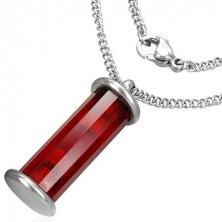 Red cylinder pendant on stainless steel chainlet