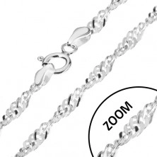 Chain made of silver 925, flat angular links, glossy, spiral, width 2 mm, length 450 mm
