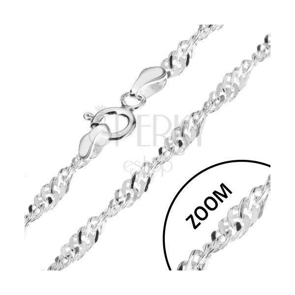 Chain made of silver 925, flat angular links, glossy, spiral, width 2 mm, length 450 mm