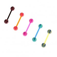 Flexible tongue piercing made of UV acrylic, tricolour candy balls