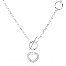 Silver 925 necklace, symmetrical heart zircon contour and chain