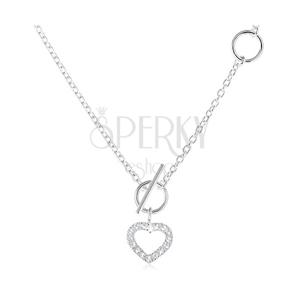 Silver 925 necklace, symmetrical heart zircon contour and chain