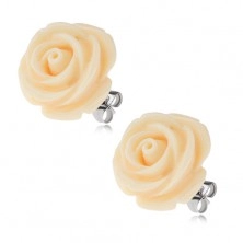 Steel earrings, creamy rose flower made of acrylic, stud closure, 20 mm