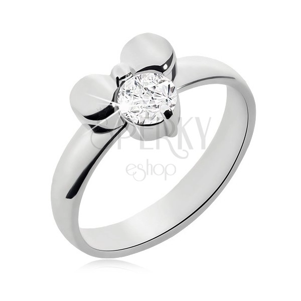 Ring made of surgical steel decorated with bow and clear round zircon