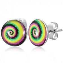 Stud steel earrings - colourful spiral