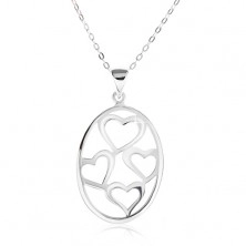 Necklace with oval pendant, asymmetrical heart contours, 925 silver