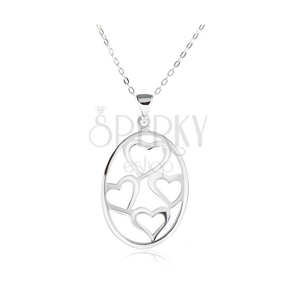 Necklace with oval pendant, asymmetrical heart contours, 925 silver
