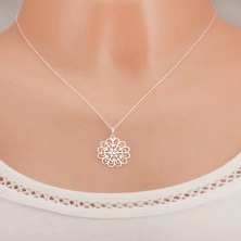 925 silver necklace  - chain, clear zircon, flat carved flower