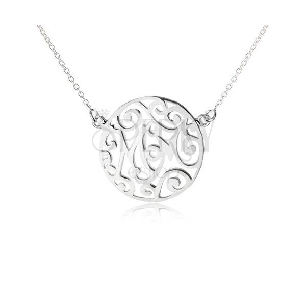 Necklace made of 925 silver - chain and carved circle, Mom