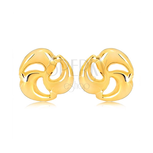 375 gold stud earrings - glistening three-pointed spiral