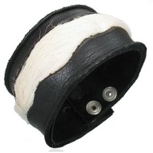 Leather bangle with inserted white fur