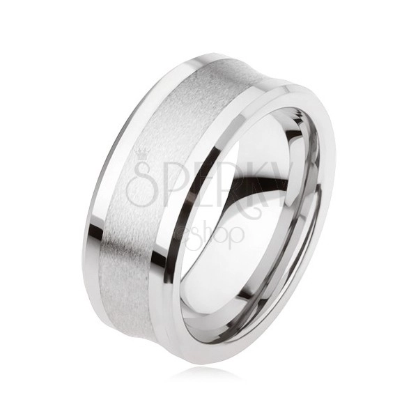 Tungsten ring in silver colour, matt middle line, shiny edges