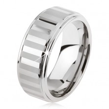 Tungsten ring in silver colour, shiny and matt stripes