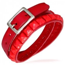 Doubled red bracelet made of leather with studs
