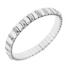 Steel bracelet in silver colour, extensible, shiny and glittering parts
