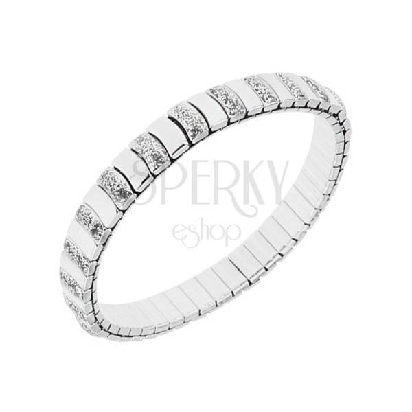 Steel bracelet in silver colour, extensible, shiny and glittering parts