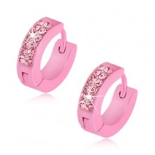 Shiny earrings made of steel in intense pink colour, pink zircons