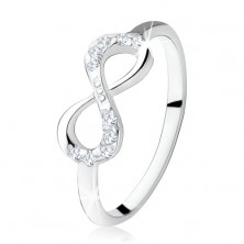 A 925 silver engagement ring, infinity sign, clear zircons