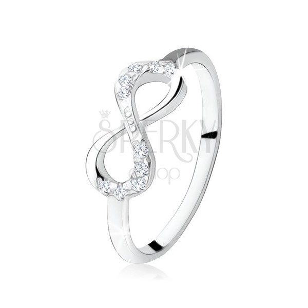 A 925 silver engagement ring, infinity sign, clear zircons