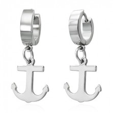 Hinged snap earrings made of surgical steel, silver colour, marine anchor