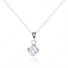Necklace made of silver 925, round clear zircon in decorative mount