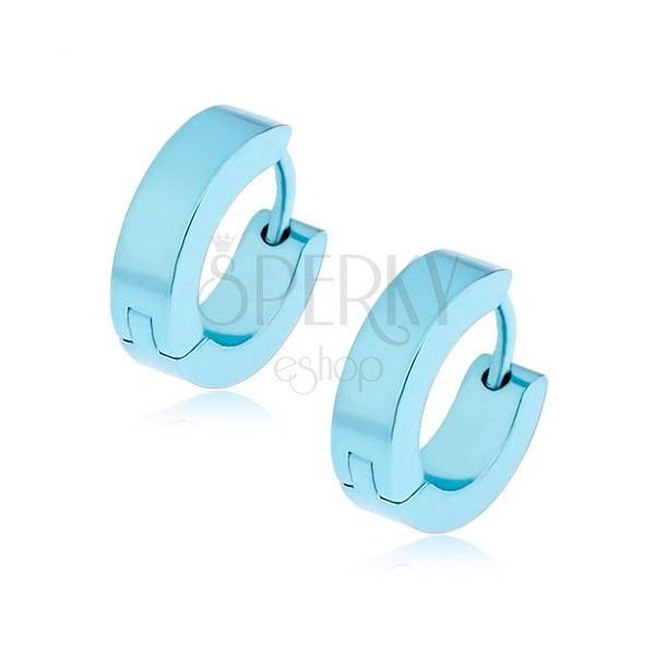 Huggie earrings made of steel in light blue colour, hinged snap