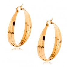 Hoop earrings made of stainless steel in gold colour, three crossed lines