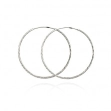 Silver earrings 925, narrow hoops with diagonal grooves, 40 mm