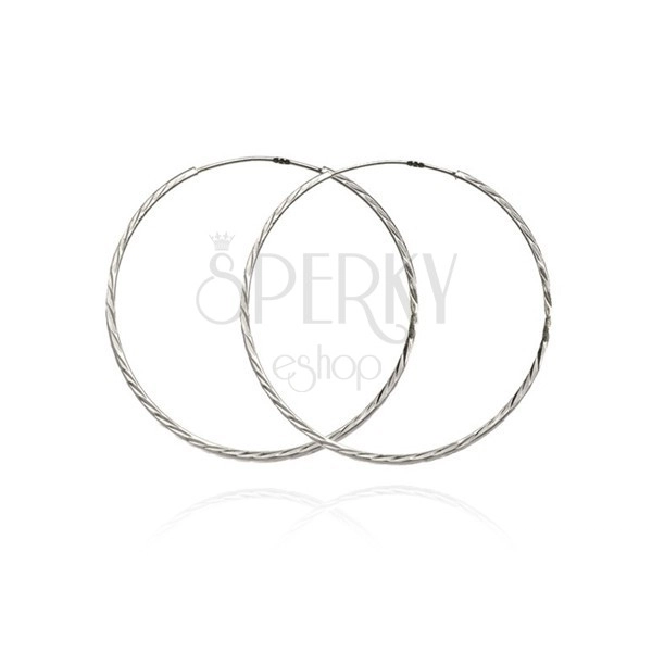 Silver earrings 925, narrow hoops with diagonal grooves, 40 mm
