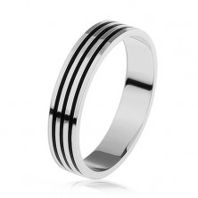 Silver ring 925, three thin black stripes on the band