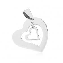 Steel pendant, two contours of asymmetrical hearts, silver colour