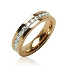 Steel ring in gold colour with zircons