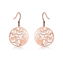 Round silver earrings 925, copper colour, filigree ornaments