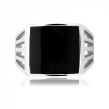 Silver ring 925, black glazed square, cut-out shank